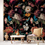 Zeeko Floral Wallpaper Black Peel and Stick Wall Mural Canvas Fabric Vintage - Image 2
