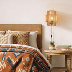 Plug-in Boho Wall Sconces Set of 2, Handwoven Rattan Wall Lights - Image 5