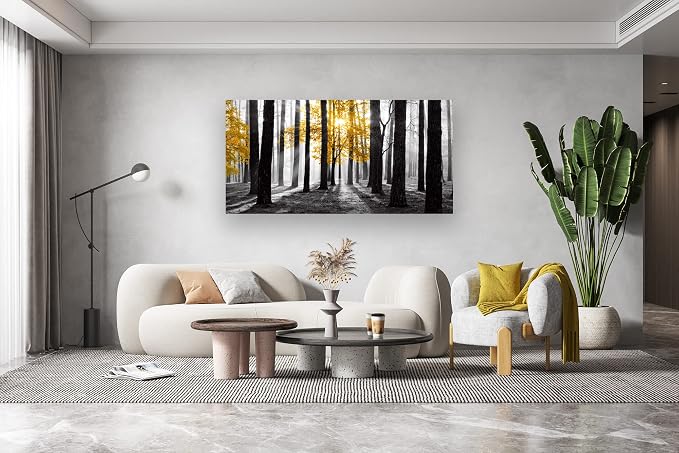 Cao Gen Decor Art S06362 Wall Art Canvas Painting Yellow Tree in Black and - Image 6