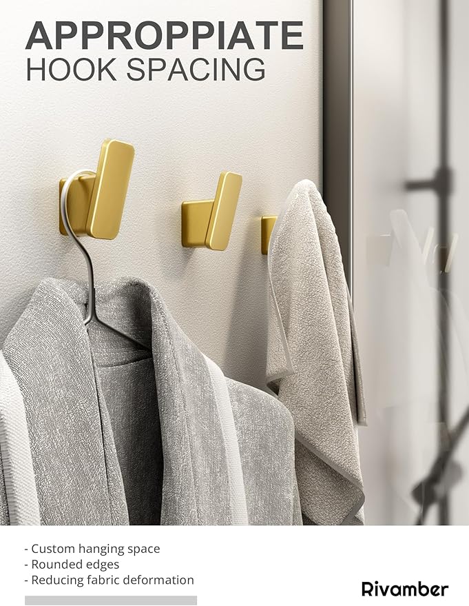 4-Pack Brushed Gold Towel Hook for Bathroom, Robe Coat Hook, Heavy Duty Wall - Image 3