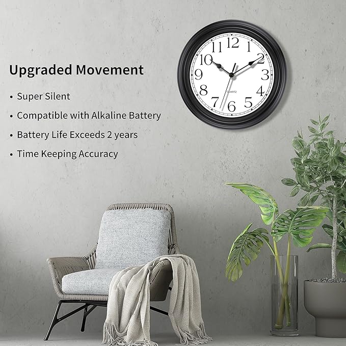 Foxtop Silent Non-Ticking Round Classic Clock Retro Quartz Decorative Battery - Image 3