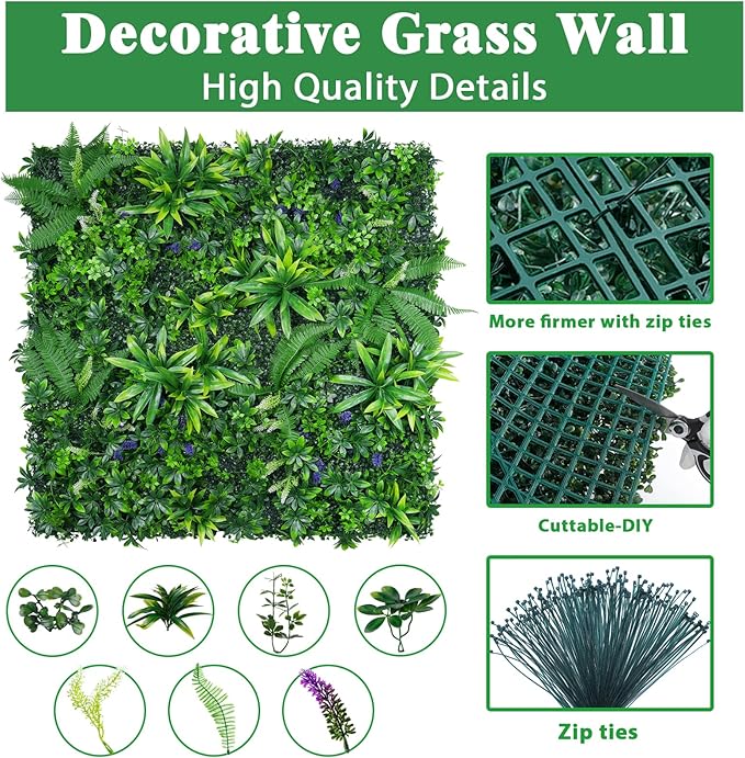 Yangrass Grass Wall Panels Set of 6, Artificial Hedge Panels Greenery Wall - Image 3
