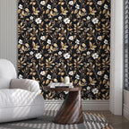 Vintage Black Peel and Stick Wallpaper – Black and Gold Floral Leaf Design Dark - Image 6