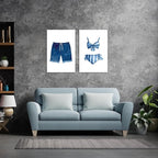 Liyark Set of 2 Retro Navy Blue And White Swimsuit Art Posters Beach Bathing - Image 6