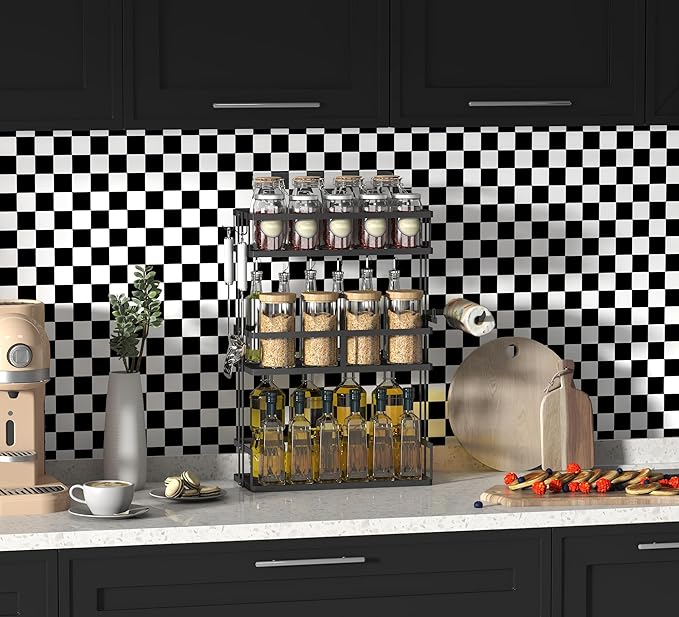 Modern Peel and Stick Wallpaper Black and White Mosaic Checkered Contact Paper - Image 2