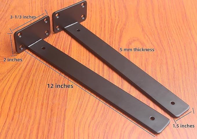 8 Pack - 12 inch Black Hidden L Shelf Bracket Iron Floating Shelf Brackets - Image 2
