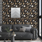 Vintage Black Peel and Stick Wallpaper – Black and Gold Floral Leaf Design Dark - Image 5