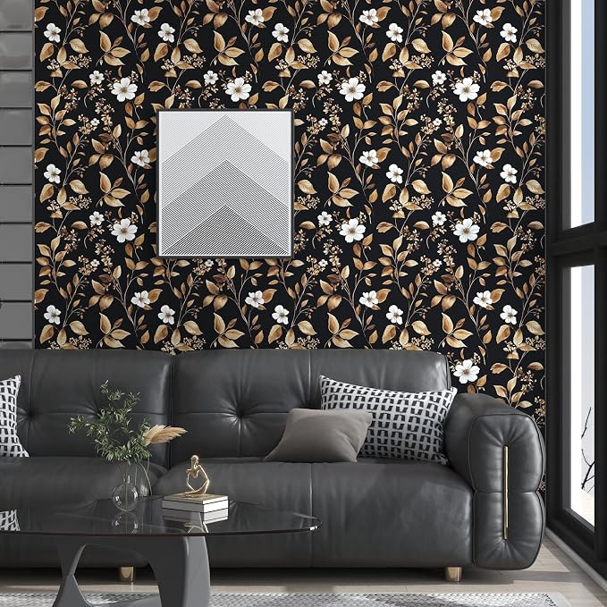 Extra Long Vintage Gold Wallpaper, 17.5" x 393" Classic Black and Gold Floral - Image 6