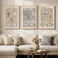 Large Framed William Morris Wall Art Set of 3, Vintage Neutral Botanical Floral by Cuspin