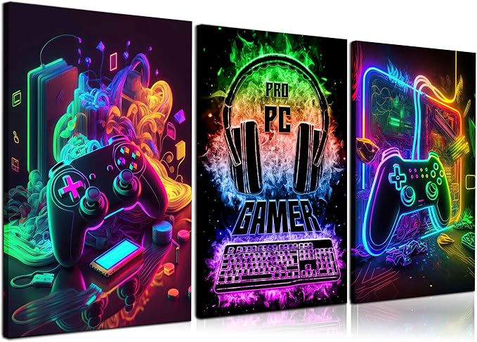 3Pcs Cool Gaming Wall Art Retro Video Gamer watercolor Posters Pictures - Image 7