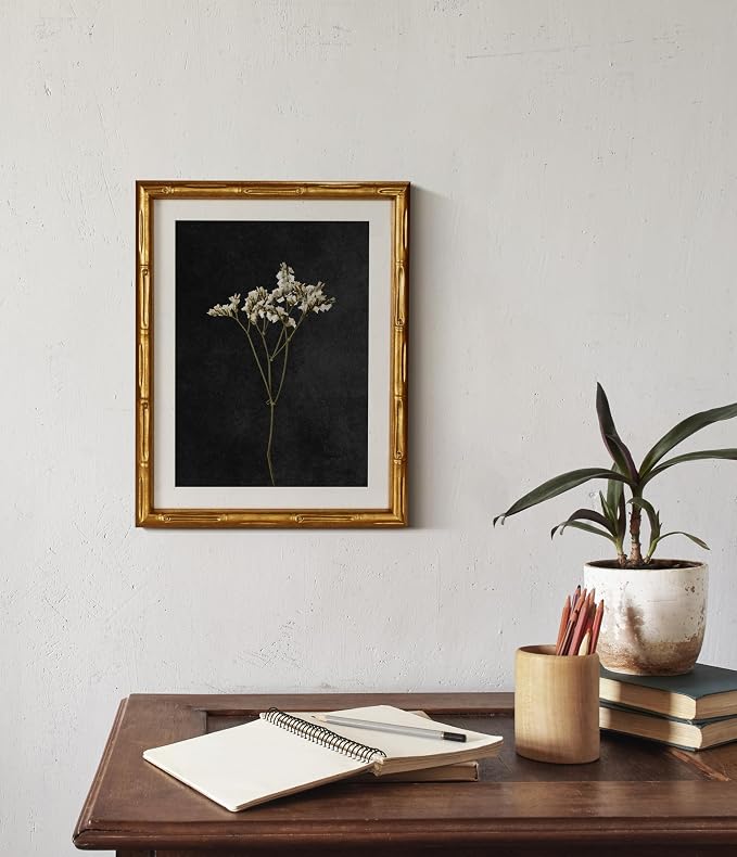 InSimSea Gold Bamboo Framed Canvas Wall Art, Retro Dark Dried Wildflower - Image 5