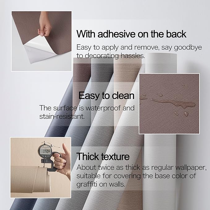 24"x393" Brown Grasscloth Peel and Stick Fabric Textured Contact Paper Linen - Image 4