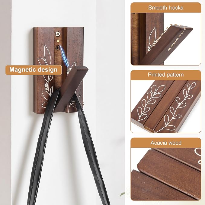 Rustic Folding Wall Hooks: Decorative Wooden Coat Hooks 2Pack Mounted - Image 6