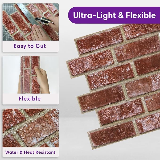 3D Peel and Stick Faux Brick Wall Panels 11.8" x 11.8" 10-Pack, Small - Image 5