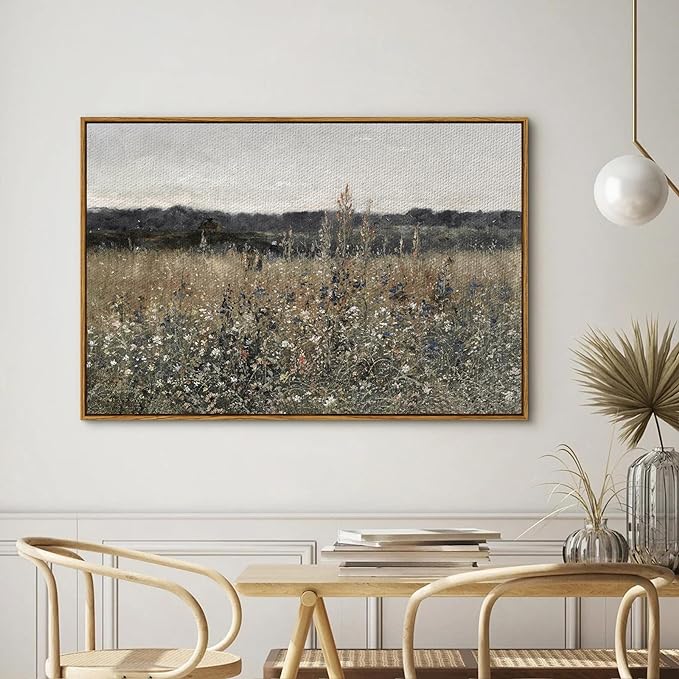 InSimSea Framed Canvas Wall Art Vintage Decor, Landscape Wall Art, Meadow - Image 3