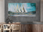 Anolyfi Blue Abstract Canvas Wall Art Teal Ocean Sailboat Picture Modern - Image 5