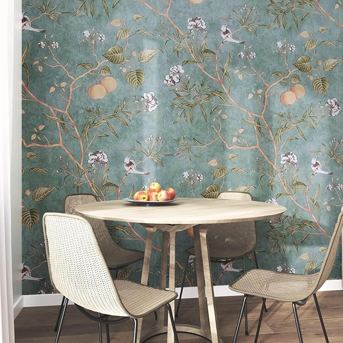 Laatse Green Floral Wallpaper Peel and Stick Bird Wallpaper 17.5" x 393" - Image 4