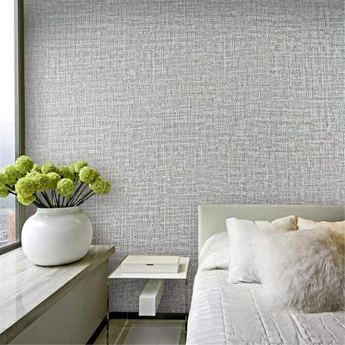 Yancorp 32.8ft Gray Textured Fabric Wallpaper Faux Grasscloth Peel and Stick - Image 6