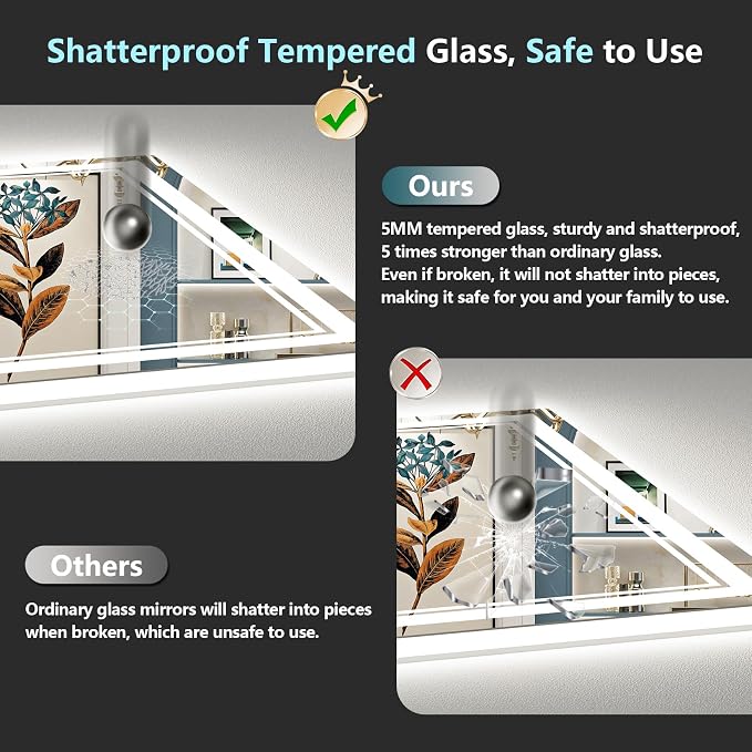 55x40 LED Bathroom Mirror with Lights, Backlit and Front Lit Anti-Fog Lighted - Image 7