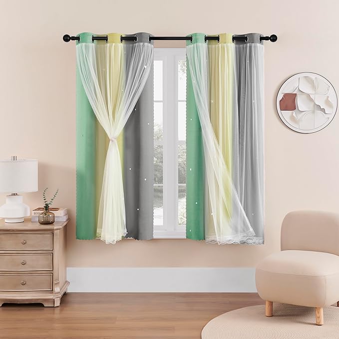 XiDi Curtains for Bedroom Decor, Rainbow GreenYellowGrey34/54/1 by Addsomecolortolife