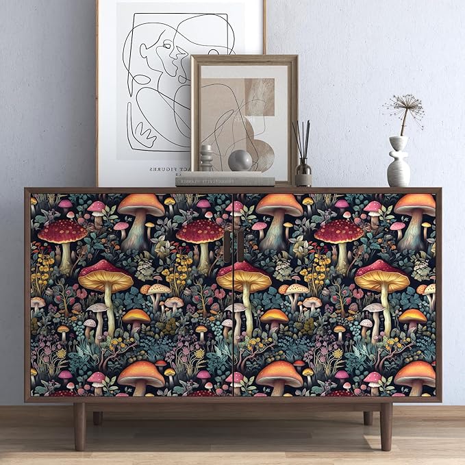 BOKEBEVE Black Colorful Mushroom Contact Paper Floral Wallpaper Peel and Stick - Image 5