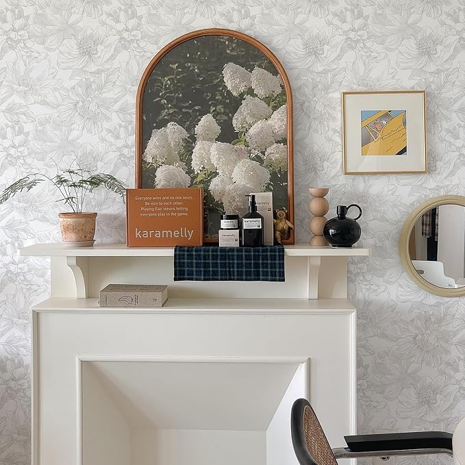 Ismoon Large Floral Peel and Stick Wallpaper Boho White/Grey Contact Paper - Image 9