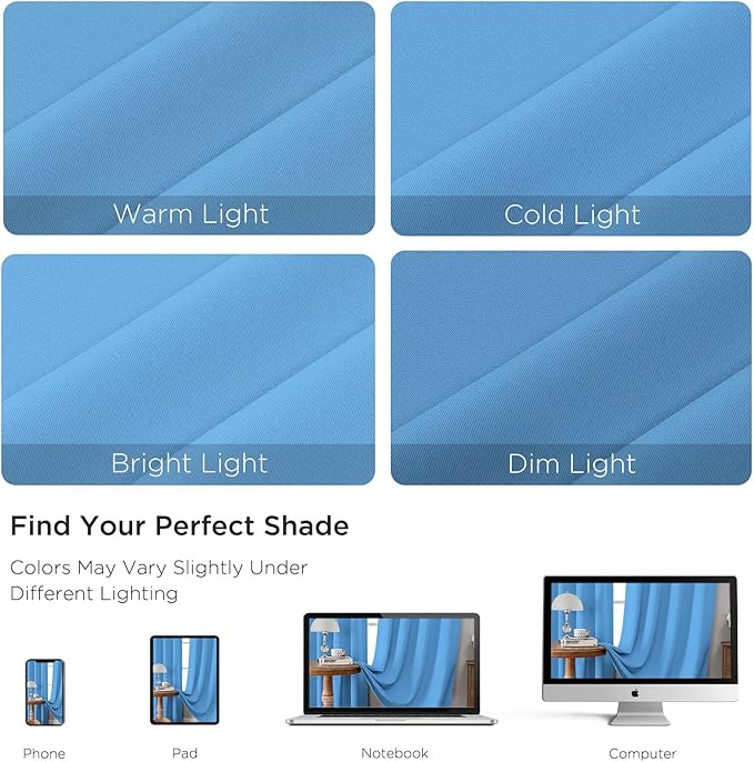 CUCRAF Light Blue Blackout Curtains 72 inch Length 2 Panels Set, Rod Pocket - Image 4