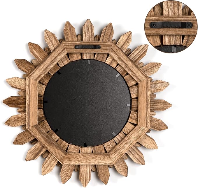 Honiway Boho Wall Decor Mirror 2 Pack Rustic Wood Mirror 12 inch Boho Mirror - Image 7