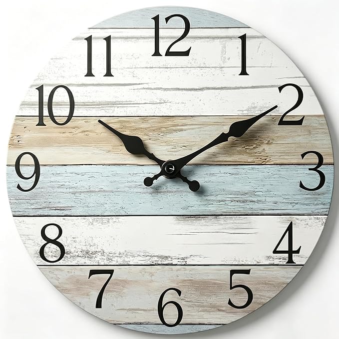 Wall Clock, Silent Non Ticking Wall Clocks Battery Operated, Rustic Wooden by HYLANDA