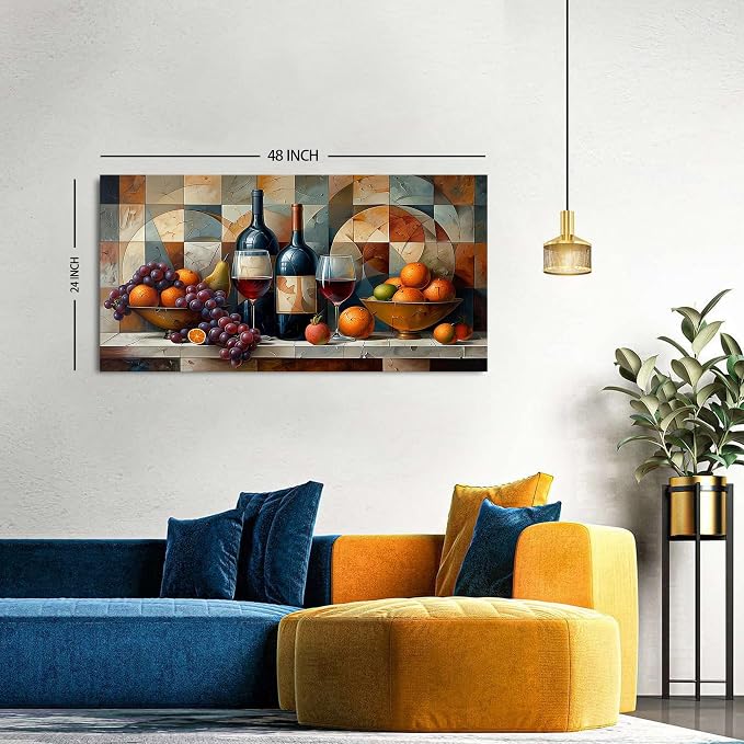 AIYISU Abstract Kitchen Wall Art Geometric Wall Decor Red Wine Glass Fruits - Image 4