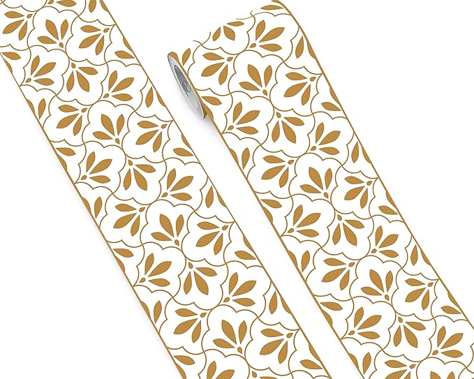 FLFK Wallpaper Border Gold and White Patterns Peel and Stick Wall Border Self by FLFK