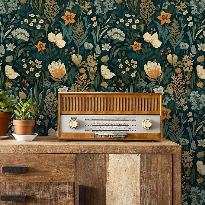 Orainege Vintage Floral Peel and Stick Wallpaper Boho Floral Contact Paper - Image 3