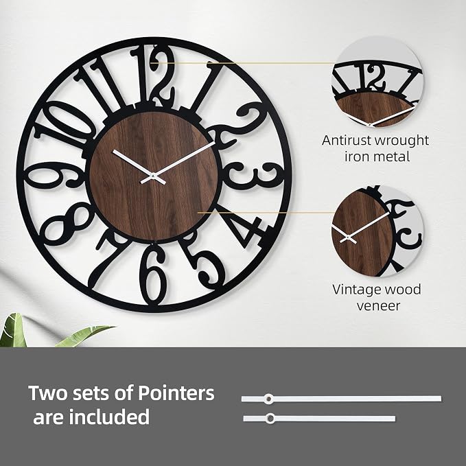 LEIKE Large Wall Clock 32'' Lighted Rustic Wood Clock - Image 5