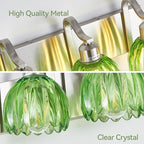3-Light Vanity Lights with Green Tulip Glass Shade, Brushed Nickel Bathroom - Image 5