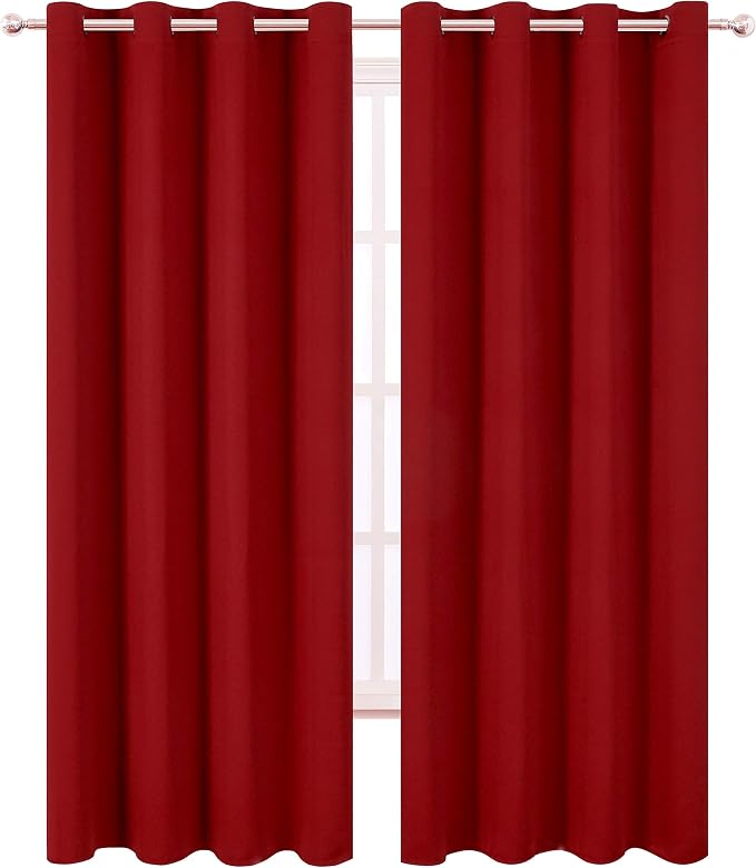 LEMOMO Blackout Curtains 66 x 95 inch/Red Curtains Set of 2 Panels/Thermal - Image 2