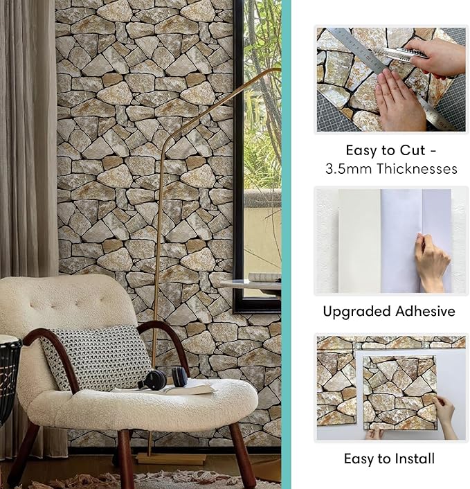 Commomy 3D Faux Stone Peel and Stick Wall Tiles - Image 5