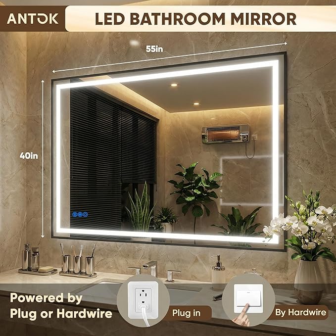 Antok 55X40 LED Bathroom Mirror - Image 3