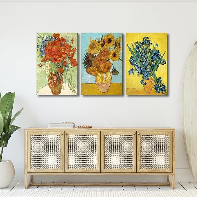 Wieco Art 3 Panels Canvas Prints of Vincent Van Gogh Paintings Reproduction Red - Image 4