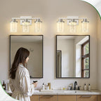 DORESshop 3-Light Brushed Nickel Bathroom Light Fixtures, Crystal LED Bathroom - Image 6