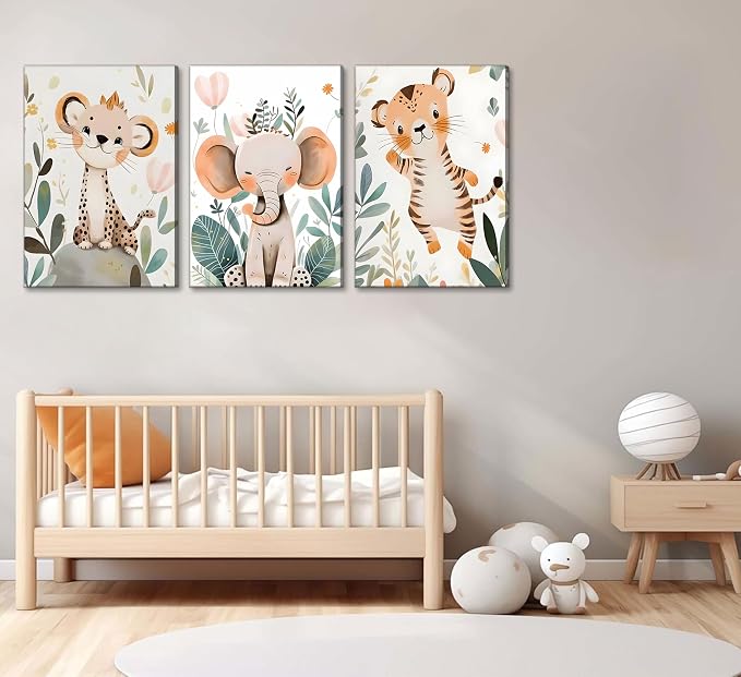 3 Pcs Safari Animals Nursery Canvas Wall Art Jungle Animals Cheetah Elephant - Image 4