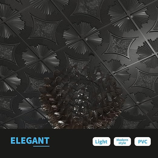 Art3d Drop Ceiling Tiles 24x24 in Black, 3D Wainscoting Panels Glue Up 2x2 - Image 5