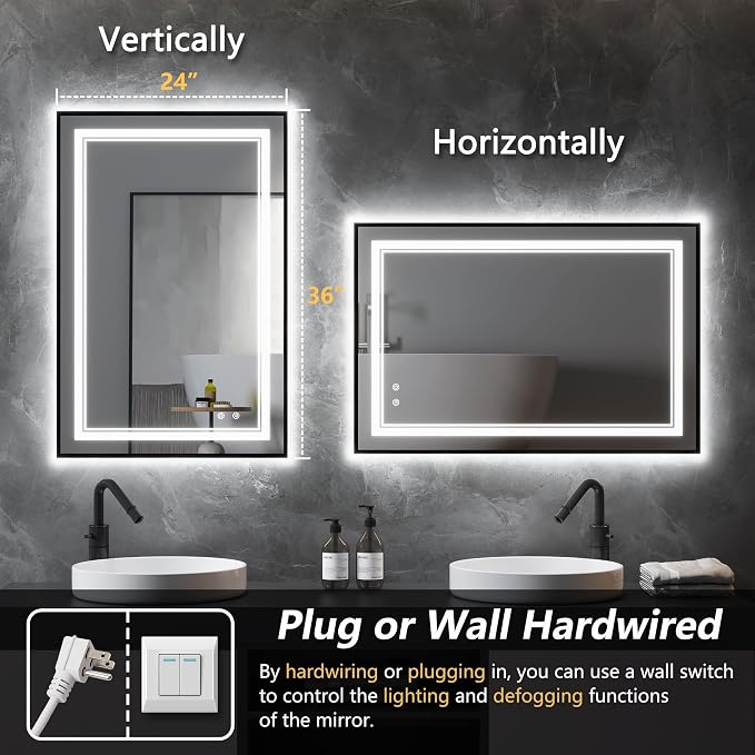 LED Bathroom Mirror with Front and Backlit 24"x36", Wall Mounted, Dual LED - Image 7