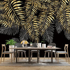 Black and Gold Leaf Mural Bedroom Tropical Botanical Wallpaper Room Plant Decor - Image 3