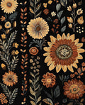 Boho Dark Floral Peel and Stick Wallpaper, Vintage Black Brown Flower Pattern by VOLEAARWALLPAPER