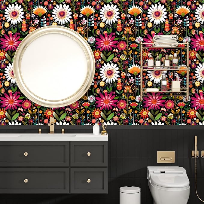 BOKEBEVE Pink Colorful Floral Wallpaper Peel and Stick Vintage Flowers Contact - Image 4