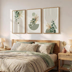 Framed Green Boho Wall Art for Living Room, 3 Piece Bohemian Botanical Canvas - Image 2