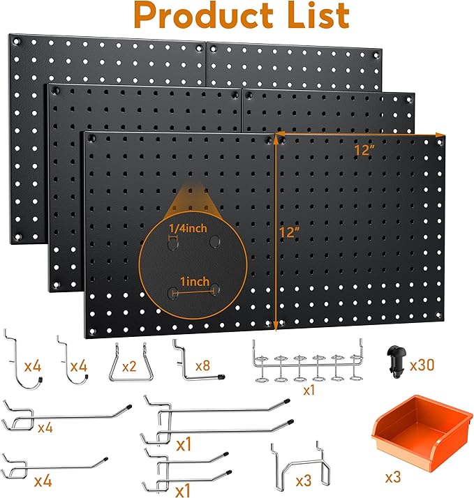 Peg Board, 6 Pack Black Peg Board Panels, 50lbs Load Capacity Each, Pegboard - Image 2