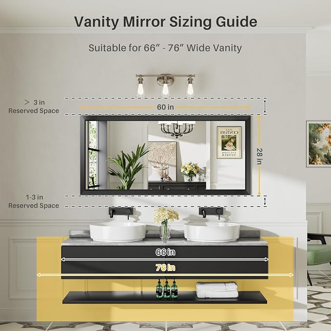 Briivue 60x28 Inch Black Bathroom Mirror - Image 2