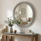 30 Inch Round Farmhouse Mirror for Bathroom Vanity, Distressed Grey Solid Wood - Image 5