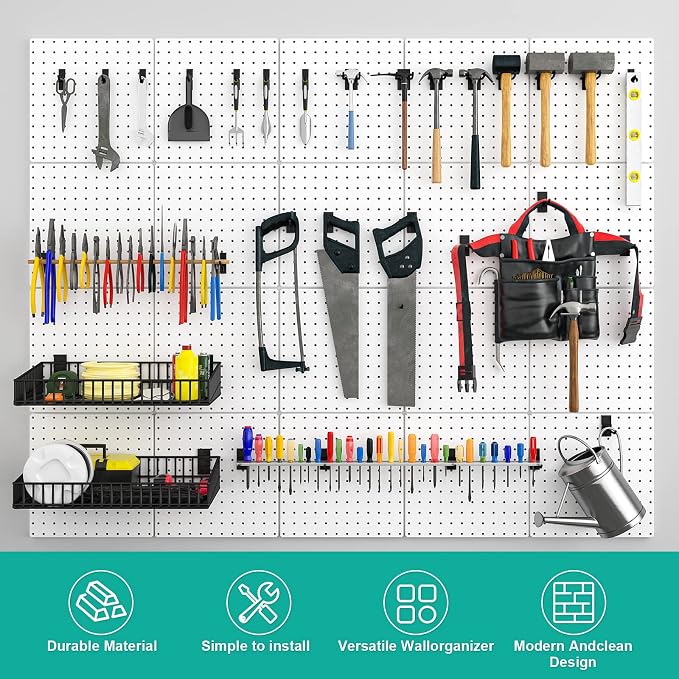 Peg Board, 6 Pack Metal Pegboard Panels White Pegboards Wall Organizer - Image 5